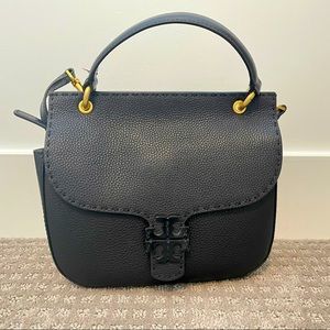 Tory Burch McGraw black on black matte leather shoulder bag